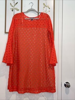 Bright Orange Crochet Tunic Dress